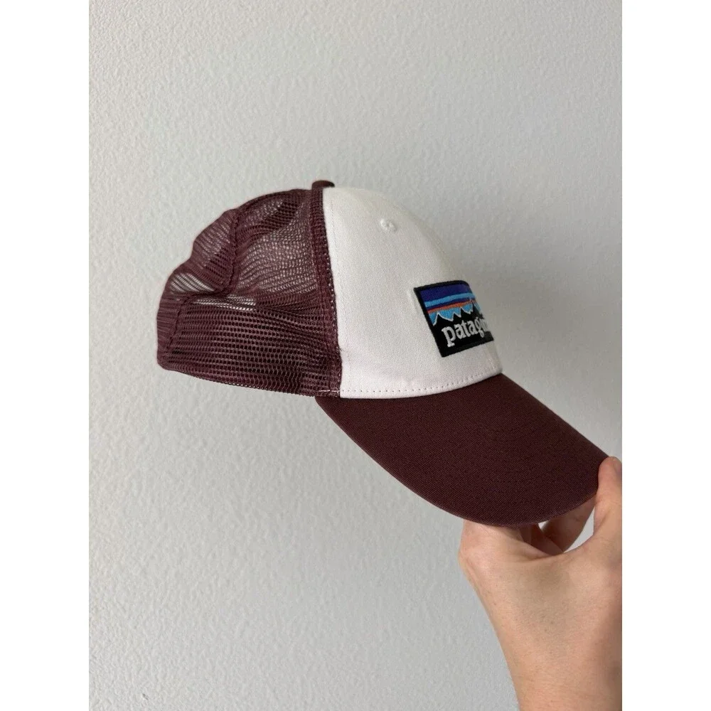 Patagonia Trucker Hat Burgundy/White Mesh Back Adjustable One Size Logo